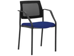Stapelstoel,4Voeten Zwart,M. Armleuningen,Zitting Stof Middenblauw