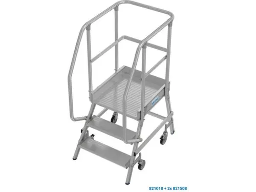 bordestrap,verrijdbaar,bordes H 0,75m,3treden,aluminium,4zwenkwielen
