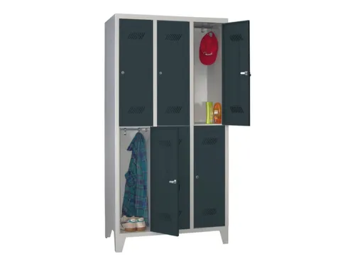 dubbeldekse locker,HxBxD 1850x900x500mm,3x2vak.,RAL7035,front RAL7016