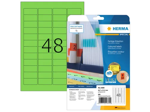 HERMA 4369 Verwijderbare etiketten A4 45,7x21,2mm Groen 960 stuks