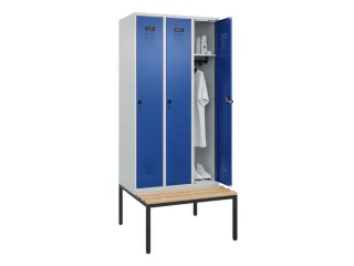 locker met bank,HxBxD 2120x900x815mm,3vak,vak B 300mm,draaigrendel - 1