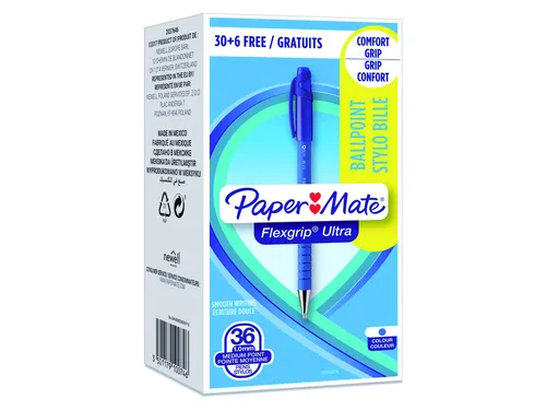 Balpen Paper Mate Flexgrip Ultra medium blauw valuepack 30+6 gratis