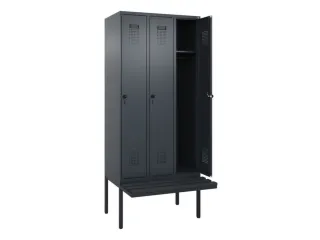 locker met bank,HxBxD 2120x900x815mm,3vak,vak B 300mm,draaigrendel - 1