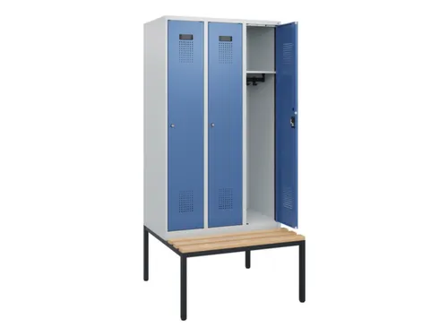 locker met bank,HxBxD 1950x900x815mm,3vak,vak B 300mm,cilinderslot