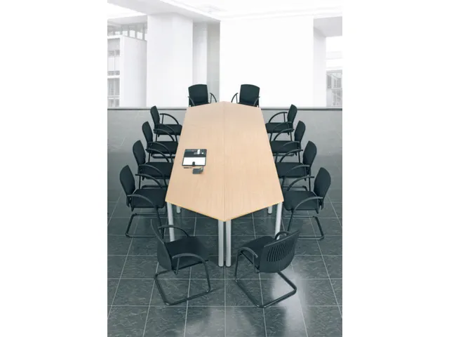 vergadertafel HxBxD 72x160x52cm trapezium Lichtgrijs 4voeten Alu