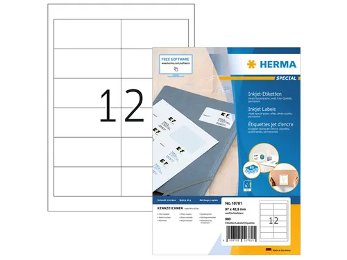 HERMA 10781 Inkjet etiketten A4 97x42,3mm Wit mat 960 stuks