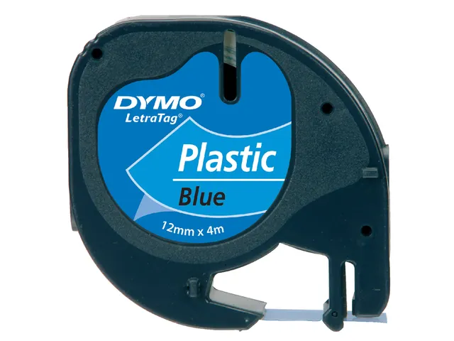 Labeltape Dymo Letratag 91205 Plastic 12mm Zwart Op Blauw