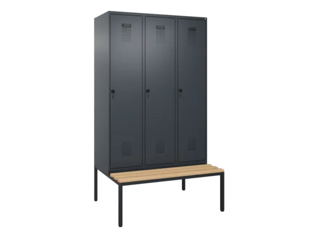 locker met bank,voor scheiding van kleding,HxBxD 2120x1200x815mm,3vak