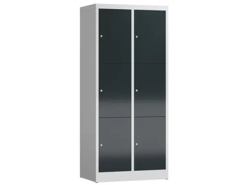 Lockerkast 1800x800x500mm 2x3 vakken cilinderslot, sokkel, RAL7016