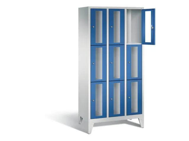 lockerkast 1850x900x500mm 3x3 vakken Cilinderslot Poten, RAL5010