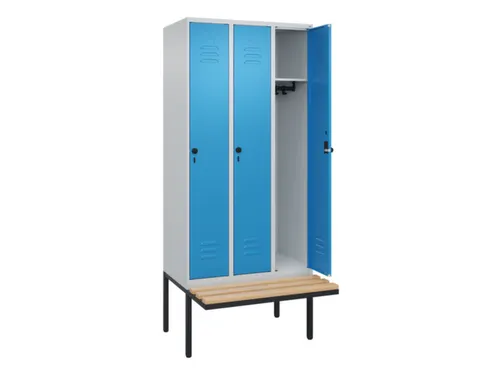locker met bank,HxBxD 2120x900x815mm,3vak,vak B 300mm,draaigrendel