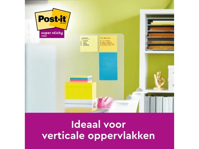 Memoblok 3M Post-it 5845 Super Sticky 127x203mm lijn assorti kleur 90