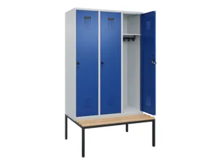 locker met bank,HxBxD 2120x1200x815mm,3vak,vak B 400mm,draaigrendel - 2