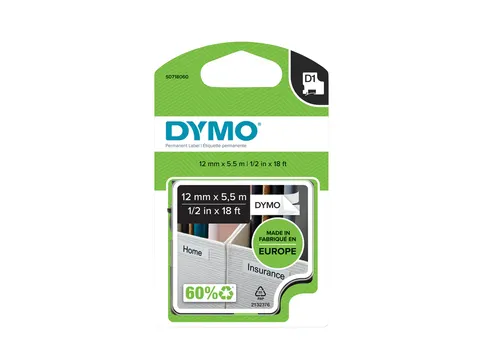 Labeltape Dymo 16959 D1 S718060 12mmx5.5m poly zwart op wit
