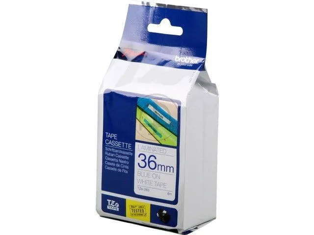 Brother TZe-263 blauw op wit labeltape – breedte 36 mm