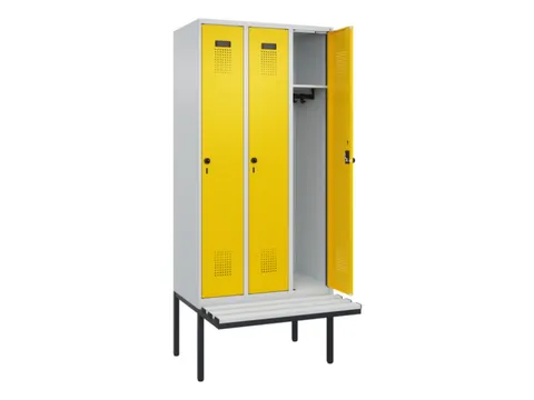 locker met bank,HxBxD 2120x900x815mm,3vak,vak B 300mm,draaigrendel