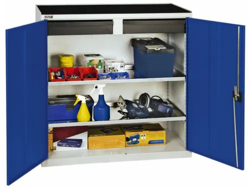 Materiaalkast 1000x1000x500mm 2legborden Uitschuifbaar 2laden Ral5010