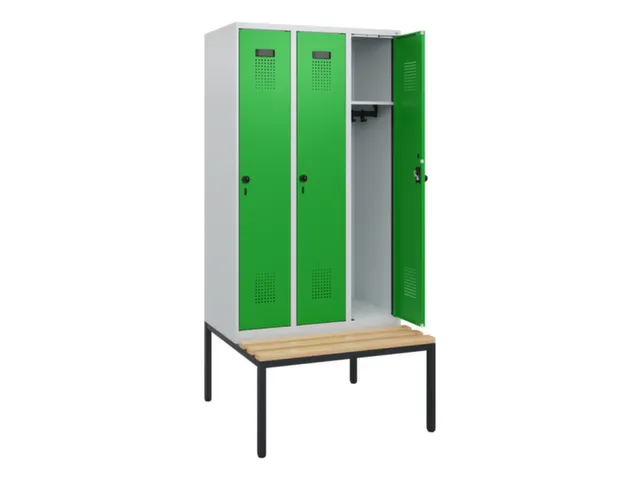 locker met bank,HxBxD 1950x900x815mm,3vak,vak B 300mm,draaigrendel