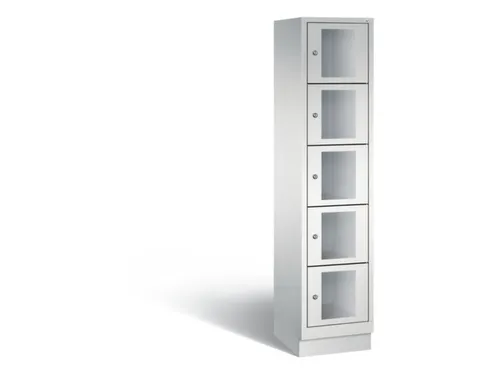 Lockerkast 1800x420x500mm 1x5 vakken Cilinderslot, Sokkel, RAL7035
