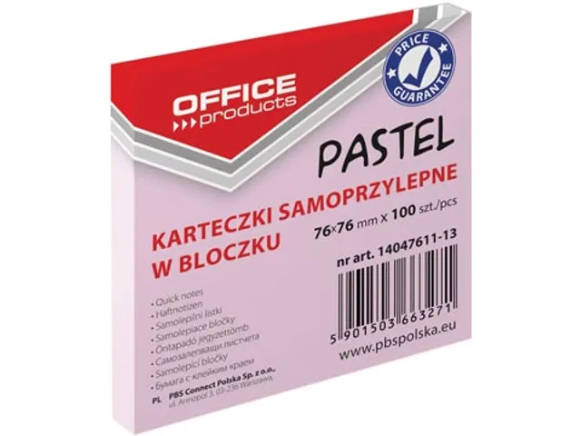 Memoblok Pastel 76x76mm 100 vel roze