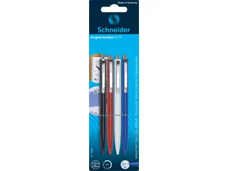 Balpen Schneider K15 navulbaar drukknop assorti 4 stuks op blister - 2