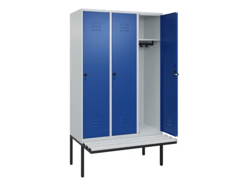locker met bank,HxBxD 2120x1200x815mm,3vak,vak B 400mm,draaigrendel