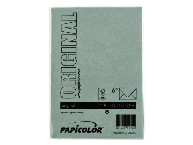 Envelop Papicolor C6 114x162mm dennengroen pak à 6 stuks