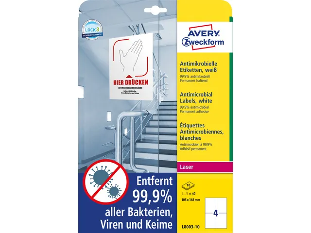 Bedrukbaar antimicrobiëel etiket Zweckform 105x148mm, wit 40 etikette