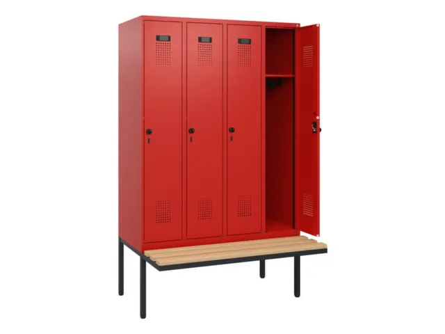 locker met bank,HxBxD 1950x1200x815mm,4vak,vak B 300mm,draaigrendel