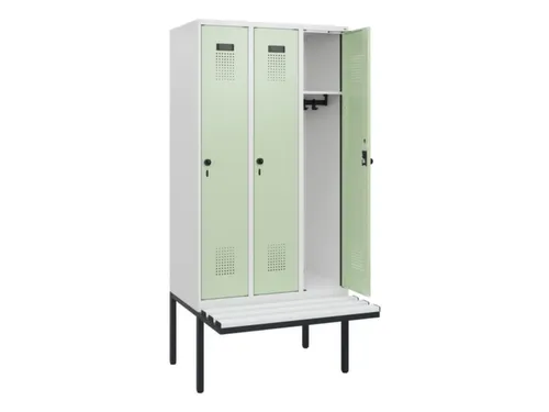 locker met bank,HxBxD 1950x900x815mm,3vak,vak B 300mm,draaigrendel