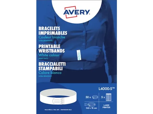 Bracelets imprimables Avery L4000-5 18x265mm blanc 50pcs