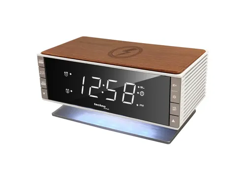 Wekkerradio Technoline WT 487 165x93x80mm hout/zilver met telefoonopla