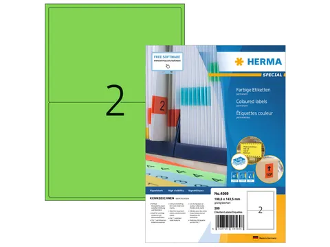 HERMA 4569 Gekleurde etiketten A4 199,6x143,5mm Groen 200 stuks