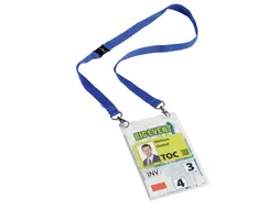 Badge Durable voor evenementen A6 met koord blauw