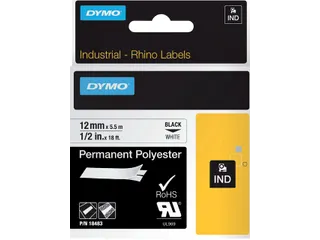 Labeltape Dymo Rhino 18483 Polyester 12mmx5.5m Zwart Op Wt - 1