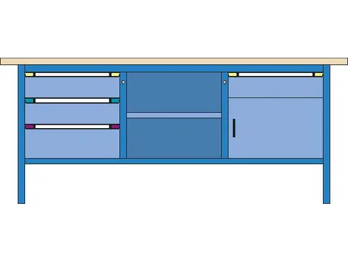 werkbank,HxBxD 845x2000x700mm,multiplexblad,RAL7035,front RAL7035