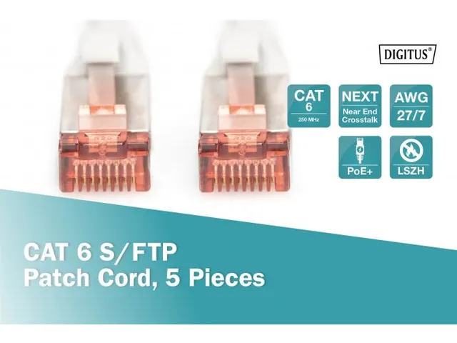 CAT 6 S-FTP patchkabel Cu LSZH AWG 27/7 Lengte 10m 5 stuks Grijs