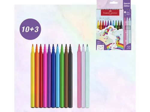 Viltstiften Faber-Castell Unicorn 10x standaard kleuren + 3x pastel kl