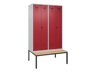 PBM-locker met bank,HxBxD 2120x1200x815mm,4vak,vak B 300mm - 2