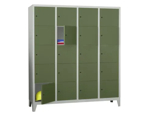 lockerkast,HxBxD 1850x1600x500mm,4x5vakken,RAL7035,front RAL6011