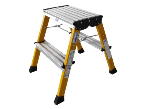 Verrijdbaar Vouwtrapje Aluminium 2x2treden 4 Geveerde Wielen Geel