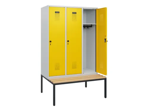 locker met bank,HxBxD 1950x1200x815mm,3vak,vak B 400mm,draaigrendel