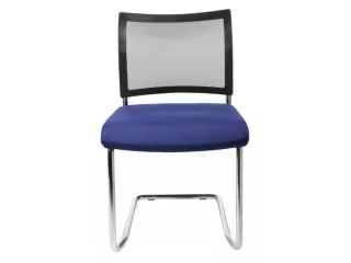 Bezoekersstoel Zitting Blauw Stof Rug Netbekleding Zwart Sledeframe - 1