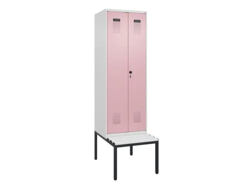 PBM-locker met bank,HxBxD 2120x600x815mm,2vak,vak B 300mm,draaigrendel
