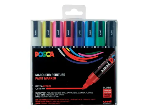 Verfstift Posca PC5M Medium Punt 1,8-2,5mm set à 8 kleuren