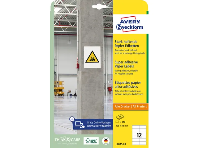 Avery Zweckform L7875 Sterk klevende etiketten A4 105x48mm 240 stuks