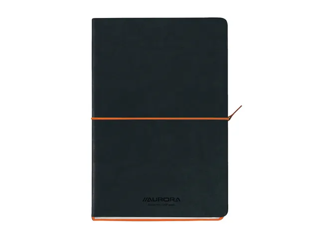 Notitieboek Aurora Tesoro A5 192blz lijn 80gr zwart oranje