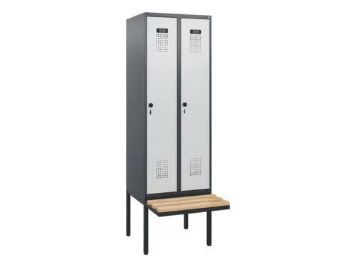 locker met bank,HxBxD 1950x600x815mm,2vak,vak B 300mm,draaigrendel