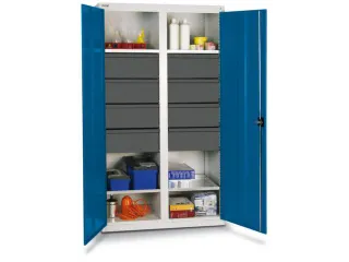 Materiaalkast 1800x1000x500m 4legborden Uitschuifbaar 8laden Ral5010 - 2