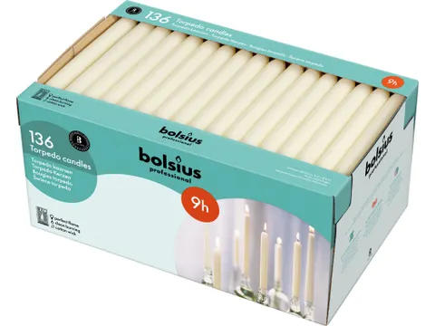 Bolsius DinerKaars 240/22 9u Wit Torpedo, doos 136 stuks